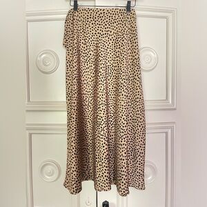 Brown and black cheat-a/ polka dot silk skirt